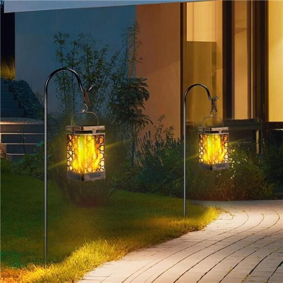 Solar Lights Upgraded Solar Lantern Flickering Flame Outdoor Hanging - Picture 2 of 7